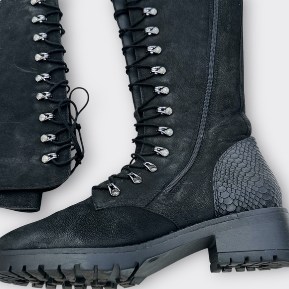 Vintage Foundry Henrietta Tall Leather Biker Moto Boot Knee High Black Women 10 - Picture 3 of 13